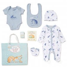 D07643: Baby Boys Guess How Much I Love You 7 Piece Mesh Bag Gift Set With Book (NB-6 Months)