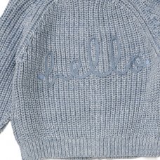 E07653: Baby Blue Cotton Knit Cardigan With Embroidery Detail (0-12 Months)