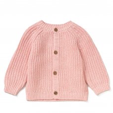 E07654: Baby Pink Cotton Knit Cardigan With Embroidery Detail (0-12 Months)