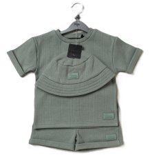 E07741: Boys Ribbed T-Shirt & Short Outfit With Bucket Hat (5-7 years)