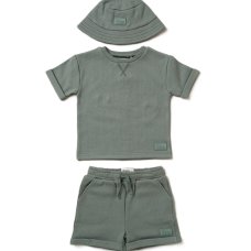 E07741: Boys Ribbed T-Shirt & Short Outfit With Bucket Hat (5-7 years)