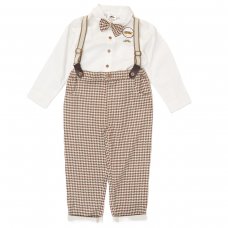 E07767INF: Baby Boys Bodysuit Shirt With Bow Tie & Pant With Braces Outfit (3-24 Months)