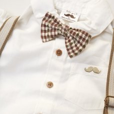 E07767INF: Baby Boys Bodysuit Shirt With Bow Tie & Pant With Braces Outfit (3-24 Months)