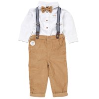 E07770INF: Baby Boys Bodysuit Shirt With Bow Tie & Pant With Braces Outfit (3-24 Months)