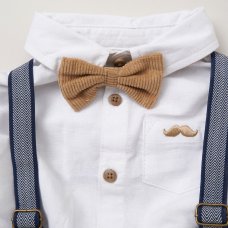 E07770INF: Baby Boys Bodysuit Shirt With Bow Tie & Pant With Braces Outfit (3-24 Months)