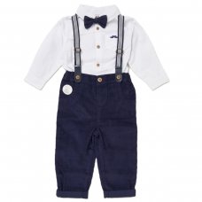 E07772INF: Baby Boys Bodysuit Shirt With Bow Tie & Pant With Braces Outfit (3-24 Months)