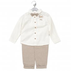 E07774TOD: Boys Shirt With Bow Tie & Pant With Braces Outfit (2-4 Years)