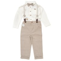 E07774INF: Baby Boys Bodysuit Shirt With Bow Tie & Pant With Braces Outfit (3-24 Months)