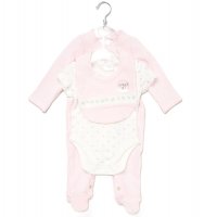 E07779: Baby Girls Jumbo Velour All In One, Bib & Bodysuit (NB-6 Months)