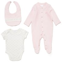 E07779: Baby Girls Jumbo Velour All In One, Bib & Bodysuit (NB-6 Months)