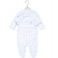 E07780: Baby Boys Jumbo Velour All In One, Bib & Bodysuit (NB-6 Months)