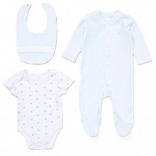 E07780: Baby Boys Jumbo Velour All In One, Bib & Bodysuit (NB-6 Months)