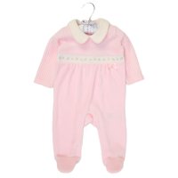 E07785: Baby Girls Jumbo Velour All In One (0-9 Months)