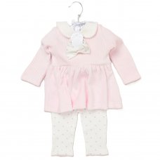 E07788: Baby Girls Jumbo Velour Top, Leggings & Headband Outfit (0-9 Months)