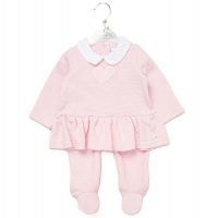 E07799: Baby Girls Quilt Jacquard Top & Footed Trousers Outfit  (NB-6 Months)