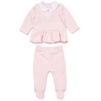 E07799: Baby Girls Quilt Jacquard Top & Footed Trousers Outfit  (NB-6 Months)