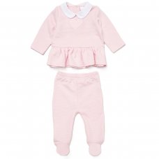 E07799: Baby Girls Quilt Jacquard Top & Footed Trousers Outfit  (NB-6 Months)