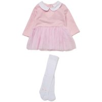 E07802: Baby Girls Quilt Jacquard Dress With tutu Skirt & Tights Outfit  (0-9 Months)