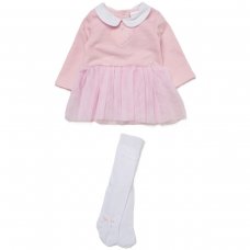 E07802: Baby Girls Quilt Jacquard Dress With tutu Skirt & Tights Outfit  (0-9 Months)