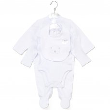 E07816: Baby Unisex Quilt Jacquard All in One, Bib & Bodysuit (NB-6 Months)