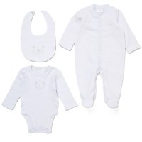 E07816: Baby Unisex Quilt Jacquard All in One, Bib & Bodysuit (NB-6 Months)