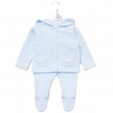 E07821: Baby Boys Quilt Jacquard Jacket & Footed Trousers Outfit (0-9 Months)