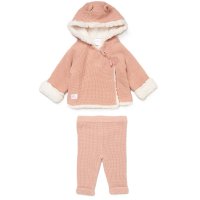 E07899: Baby True Knit Hooded Cardigan With Sherpa Lining & Double Knit Trousers (0-12 Months)