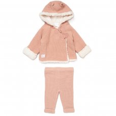 E07899: Baby True Knit Hooded Cardigan With Sherpa Lining & Double Knit Trousers (0-12 Months)