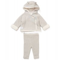 E07900: Baby True Knit Hooded Cardigan With Sherpa Lining & Double Knit Trousers (0-12 Months)