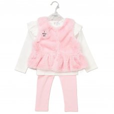 E07911TOD: Girls Faux Fur Gilet, Top & Legging Outfit (2-5 Years)