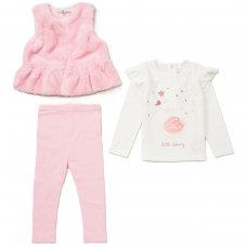 E07911TOD: Girls Faux Fur Gilet, Top & Legging Outfit (2-5 Years)