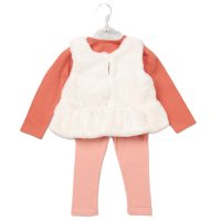 E07912TOD: Girls Faux Fur Gilet, Top & Legging Outfit (2-5 Years)