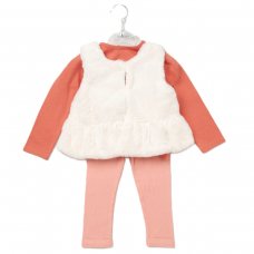 E07912TOD: Girls Faux Fur Gilet, Top & Legging Outfit (2-5 Years)