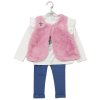 E07913TOD: Girls Faux Fur Gilet, Top & Legging Outfit (2-5 Years)