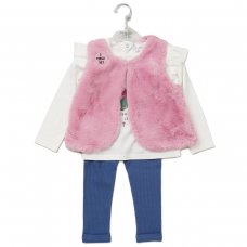 E07913INF: Baby Girls Faux Fur Gilet, Top & Legging Outfit (12-24 Months)