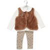 E07914TOD: Girls Faux Fur Gilet, Top & Legging Outfit (2-5 Years)