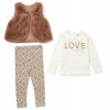 E07914INF: Baby Girls Faux Fur Gilet, Top & Legging Outfit (12-24 Months)