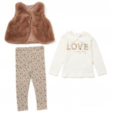 E07914TOD: Girls Faux Fur Gilet, Top & Legging Outfit (2-5 Years)