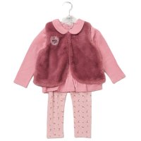 E07915TOD: Girls Faux Fur Gilet, Top & Legging Outfit (2-5 Years)