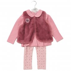 E07915INF: Baby Girls Faux Fur Gilet, Top & Legging Outfit (12-24 Months)