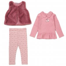 E07915TOD: Girls Faux Fur Gilet, Top & Legging Outfit (2-5 Years)