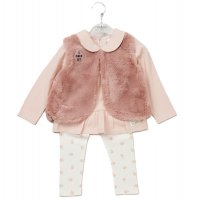 E07916TOD: Girls Faux Fur Gilet, Top & Legging Outfit (2-5 Years)