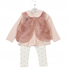 E07916TOD: Girls Faux Fur Gilet, Top & Legging Outfit (2-5 Years)