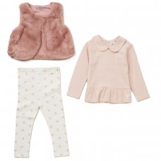 E07916TOD: Girls Faux Fur Gilet, Top & Legging Outfit (2-5 Years)