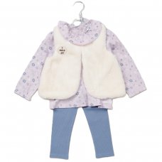 E07917TOD: Girls Faux Fur Gilet, Top & Legging Outfit (2-5 Years)