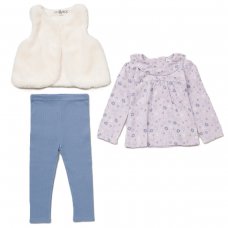 E07917INF: Baby Girls Faux Fur Gilet, Top & Legging Outfit (12-24 Months)