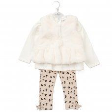 E07918TOD: Girls Faux Fur Gilet, Top & Legging Outfit (2-5 Years)