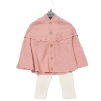 E07932A: Baby Girls Knitted, Hooded Poncho & Ribbed Legging Outfit (9-24 Months)