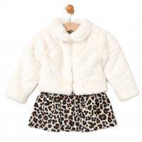 E07935B: Girls Faux Fur Jacket & Leopard Print Dress (2-4 Years)