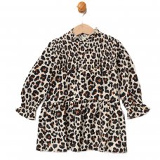 E07935A: Baby Girls Faux Fur Jacket & Leopard Print Dress (9-24 Months)